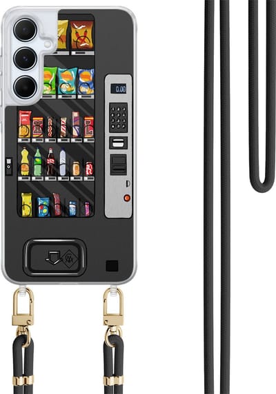 Casimoda® hoesje met koord - Geschikt voor Samsung A15 - Snoepautomaat - Afneembaar koord - TPU/polycarbonaat - Zwart
