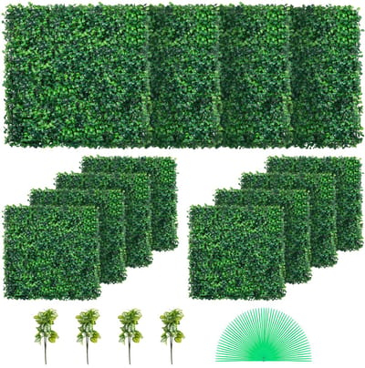 12 Stuks Kunstmatige Buxus Paneel UV 20x20" 4cm Groene Hekwand Panelen, Nepgras Achtergrond Privacy Scherm voor Binnen Buiten Tuin Achtertuin Decor.