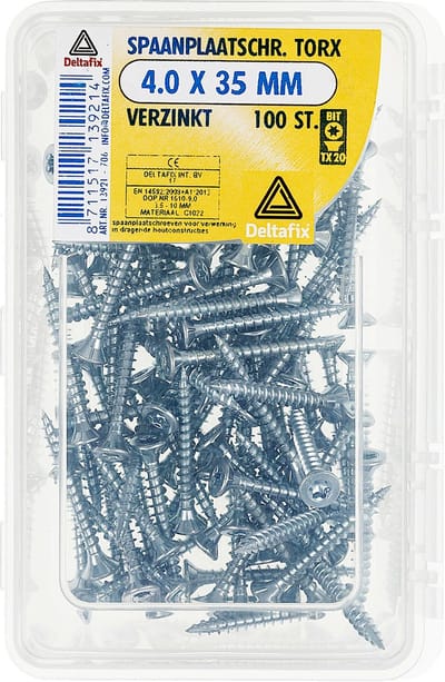 Deltafix spaanplaatschroef platkop / torx / met nibs / type 17 snijpunt verzinkt 4.0 x 35 mm 100 st.