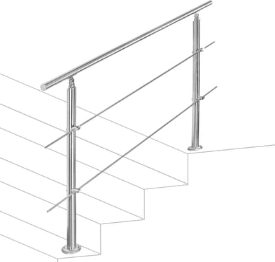 Trapleuning - Roestvrij Stalen - 120cm - 2 Dwarsbalken - voor binnen en buiten - In Hoek Verstelbaar Trapleuningen - met Kogelring en 2 Palen - voor Trap Balkon Terras Borstwering - Ø 42 mm