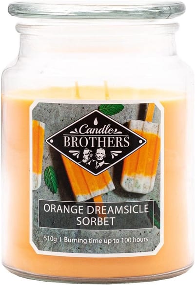 Grote geurkaars in glas met oranje Dreamsicle geur, 100 uur brandtijd, meerdere lonten