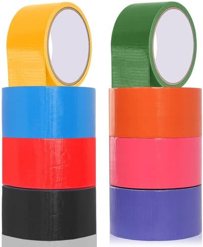 SnelShoppen - 8 Rollen Kleurenteip 48mm x 10m, Waterdichte Duct Tape met Sterke Hechting en Chemische Weerstand, Textieltape voor Repareren, Fixeren e