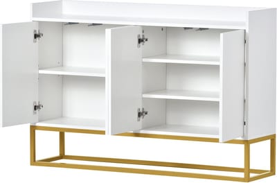 Modern minimalistisch dressoir, greeploos buffet met 4 deuren voor eetkamer, woonkamer en keuken (wit)