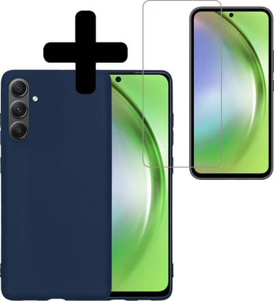 Hoesje - Met Screenprotector - Geschikt voor Samsung Galaxy A54 - Sterk & Shockproof - Back Cover - Siliconen Case - Telefoon Hoes - Telefoonhoesjes - Donkerblauw