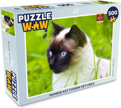 Puzzel Siamese kat tussen het gras - Legpuzzel - Puzzel 500 stukjes