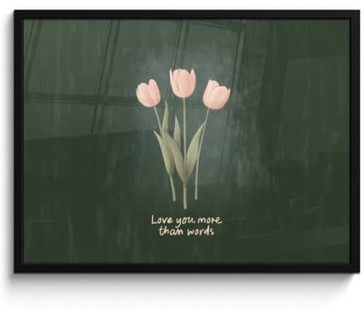 Poster in lijst - Fotolijst 70x50 cm - Posters - Tulpen - Roze - Tekst - Love - Posterlijst zwart - Decoratie - Wanddecoratie woonkamer - Muurdecoratie slaapkamer