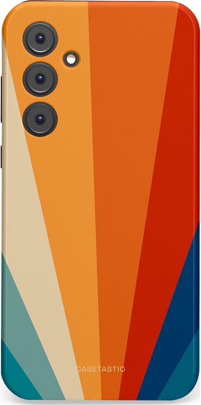 Casetastic hoesje geschikt voor Samsung Galaxy A35 - Dubbellaagse bescherming - Retro straal - Fashion Case - Oranje Okergeel Petrol Rood