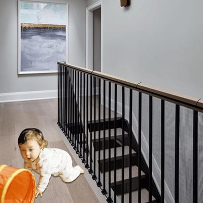 Trapbeschermingsnet - Veiligheidsnet Balustrade - Kinderen Beveiligen - Stevig Geweven Materiaal - 103 x 320 cm - Zwart