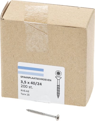 Hoenderdaal Spaanplaatschroef RVS platverzonken kop TX15 deeldraad 3.5X40/24 (per 200 stuks)