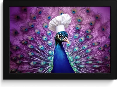 Fotolijst inclusief poster - Posterlijst 30x20 cm - Posters - Pauw - Koksmuts - Cool - Paars - Foto in lijst - Keuken decoratie muur - Wanddecoratie accessoires - Muurdecoratie - Schilderijen