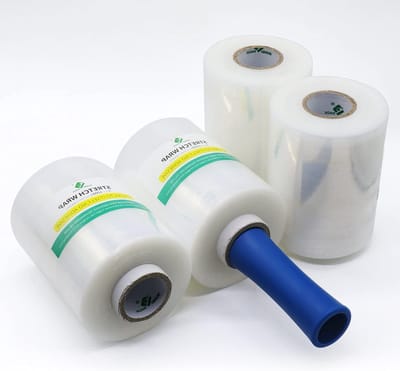 Mini Stretch Film voor Handmatig Wikkelen, Transparante Verpakkingsfilm 20my x 127mm x 300m, 4 Rollen met Handvat voor Efficiënte Verpakking