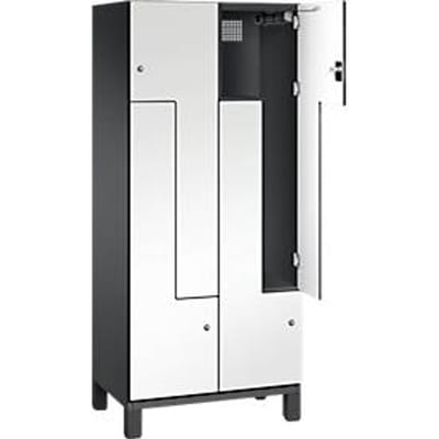 C+P Z locker Cambio, 2 vakken, op poten, B 800 x D 525 x H 1980 mm, zwart-grijs/wit