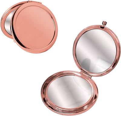 Dubbelzijdige Handspiegel met 1X/2X Vergroting - Ideaal voor Reizen, Handtassen en Portemonnees - Rond en Distoritievrij in Roze Goud