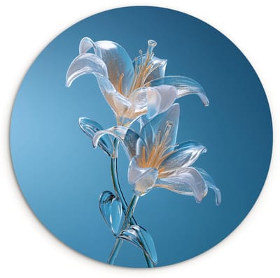 WallCircle® Wandcirkel 120x120 cm - Muurcirkel Lelies - Blauw - Glazen - Muurdecoratie woonkamer - Wanddecoratie slaapkamer - Kamer decoratie accessoires - Ronde schilderijen XXL