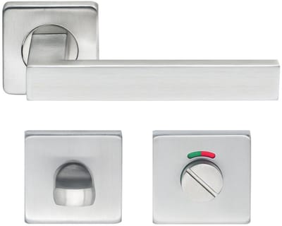 Deurklink Op Vierkant Rozet met Badkamer/WC-Slot - Zilver - Deurkruk - Deurbeslag Set - Incl. Bevestigingsmateriaal - Terugslagveer