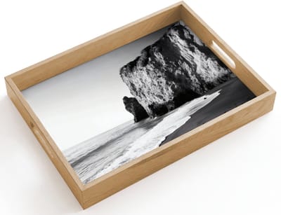 Dienblad hout 40x30 cm - Schootdienblad - Strand - Klif - Golven - Voetstappen - Borrelplank rechthoek - Plateau dienbladen