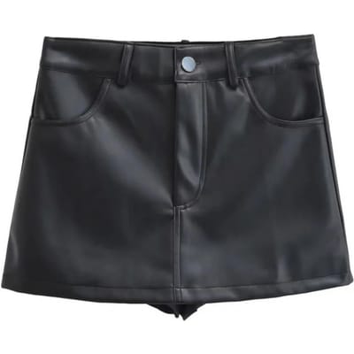 Dames Minirok Hoge Taille Knopen Rits Single Kleur Rok Kunstleer Heupomsluitend Korte Rok met Zakken M