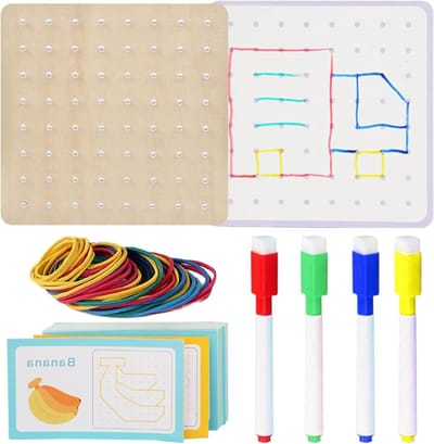 Houten Geo Bord - Wiskunde Speelgoed - Vormen Leren - Inclusief Kaarten - 16.5 x 16.2 cm - Houtkleur