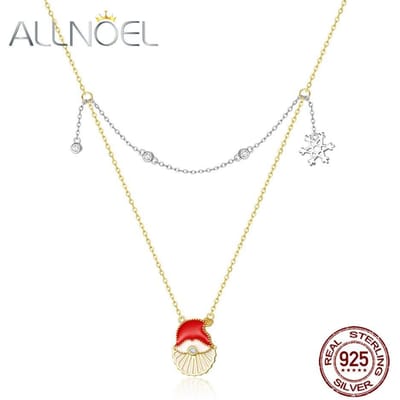 925 Sterling Zilver Kerst Ketting Voor Vrouwen Kerstman Sneeuwvlok Kettingen Echt Vergulde Fijne Sieraden 45cm white