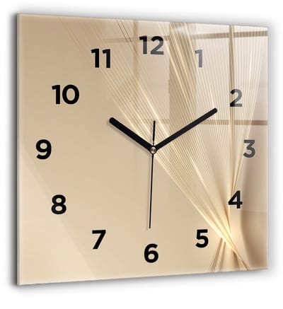 Wallfluent Wandklok - Abstract licht Klok met Print - 60 cm x 60 cm - Gouden Wandklok - Zwarte Handen - Wandklok Met Cijfers - Kinder Wandklok Glas - Vierkante Glas Klok - Scandinavisch Wandklok - Klok met Print
