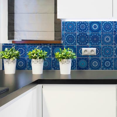Zelfklevende tegelmuurstickers voor keuken en badkamer - 24 Boheemse Azucena tegelstickers - 24 stickers 15x15cm
