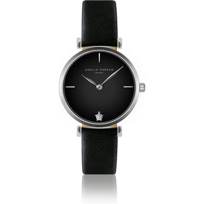 Lederen horloge voor vrouwen Amelia Parker Night Shore Black