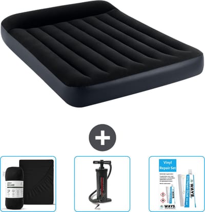 Intex Luchtbed - Twijfelaar - 137 x 191 x 25 cm - Donkerblauw - Inclusief Hoeslaken - Pomp en Reparatieset