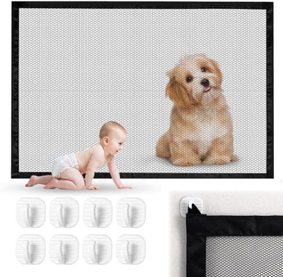 Unyqoos® Zwart opvouwbaar veiligheidshek voor huisdieren en kinderen met kleefhaken