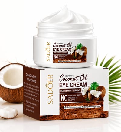 SADOER oogcrème kokosolie | oogcrème tegen donkere kringen | oogcrème anti rimpel | hydraterende oogverzorging | anti aging ogen crème | wallen verminderen ogen | natuurlijke oogcrème | kokos olie huidverzorging ogen | verhelderende oogcrème| 20 gram