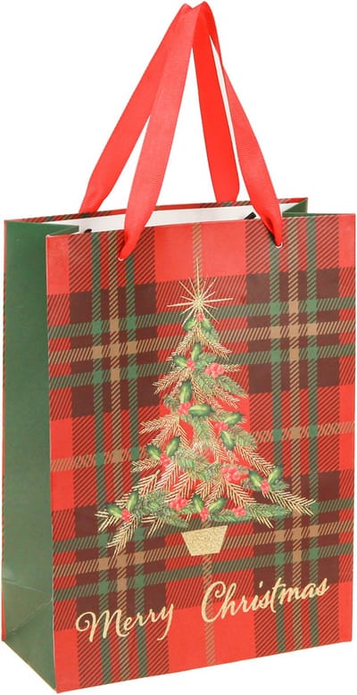 Cadeauzakjes Kerstboom rood groen 18x24cm 4 stuks
