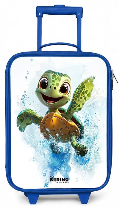 NoBoringSuitcases.com® - Kinderkoffer blauw - Kindertrolley jongen - Schildpad - Water - Groen - Koffer kind lichtgewicht - Reiskoffer trolley voor kinderen - Koffertje met lichtgevende wieltjes - Rolkoffer