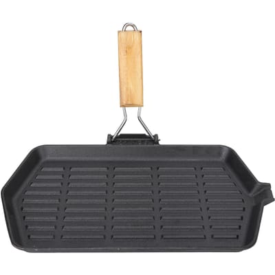 21x35 Grillpan Huishoudelijk Draagbaar Opvouwbaar Gietijzer Anti-aanbak Gelijkmatige Verhitting Steak Koekenpan met L gray