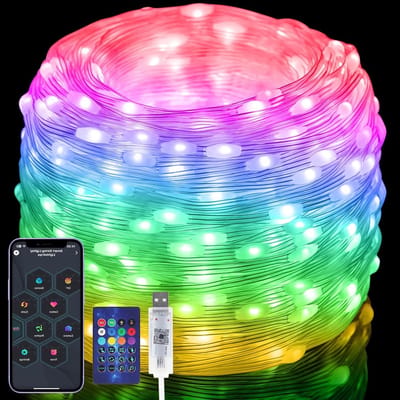 Multicolored 20M LED Sfeerverlichting met App en Afstandsbediening, Muziek Synchronisatie, Waterdicht voor Feesten, Kerst en Bruiloften