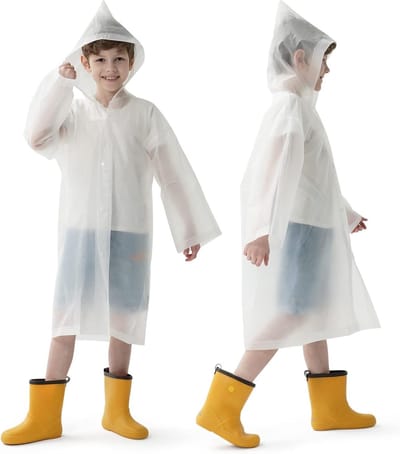 Famanu – Regenponcho voor kinderen, set van regenjassen, waterdicht, herbruikbare regenponcho’s met capuchon en mouwen, school en outdoor
