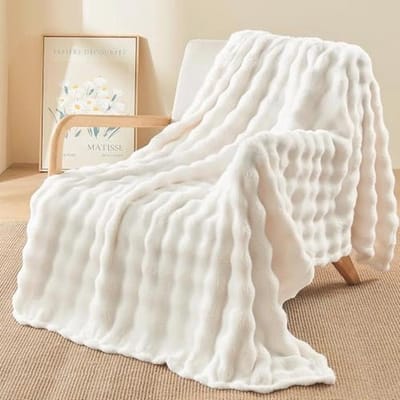 Ultrawarme fleecedeken van pluche, 450 g/m², soft en comfortabel, voor bank (gebroken wit, 130 x 160 cm)