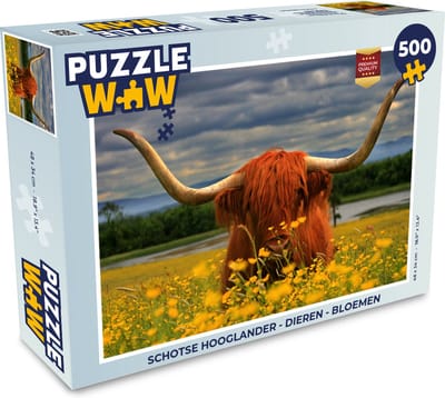 Puzzel Schotse Hooglander - Dieren - Bloemen - Legpuzzel - Puzzel 500 stukjes