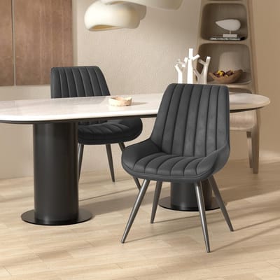 Luxe Zwarte Eetkamerstoelen Set van 4 met Armleuning en 5 cm Dik Zitkussen – Ergonomische Keukenstoelen met Rugleuning, Beklede Moderne Stoelen met Metalen Houtlook Poten voor Eetkamer, Woonkamer en Keuken