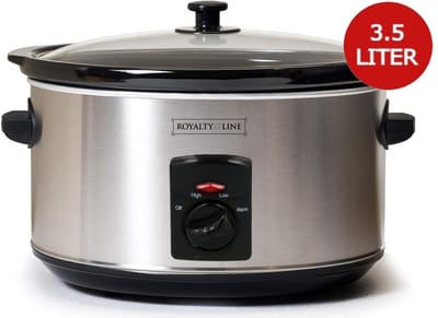 Royalty Line® SLC1012 Slowcooker - 3.5 Liter - Ø 24,5cm - Met Uitneembare Keramische Binnenpan - PFAS Vrij - 240W - Warmhoudfunctie - RVS