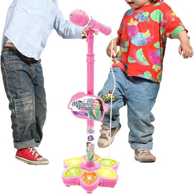 Speel microfoon - Zangapparaat kinderen - Karaoke thuis - Met kleurrijk licht - Tot 100 cm hoog
