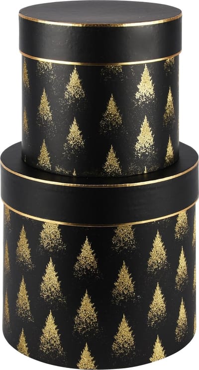 Dekoratief | Set 2 tondozen rond 'Gold Glitter Trees', zwart/goud, 23x23x20cm | A235595