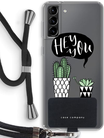 Case Company® - Hoesje met koord geschikt voor Samsung Galaxy S21 Plus hoesje met Koord - Hey you cactus - Telefoonhoesje met Zwart Koord - Bescherming aan alle Kanten en Over de Schermrand