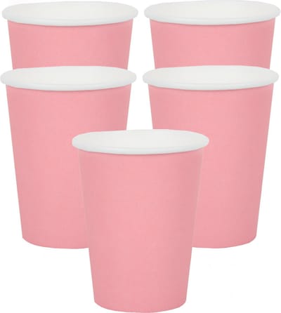 Santex feest/verjaardag bekertjes - 20x stuks - karton - roze - 260 ml