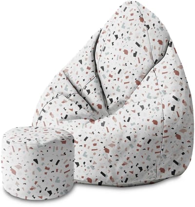 DreamRoots Velvet Zitzak voor Volwassenen – Luxe Beanbag met Voetsteun en Afneembare Hoes – Inclusief Vulling – 80x80x120 cm - Brown Terrazzo