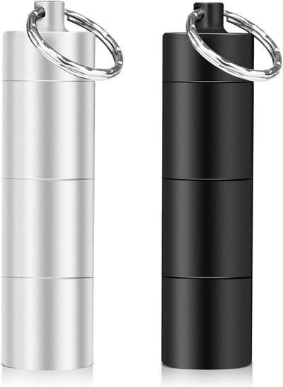 2-Pack Waterdichte Pillendoos Sleutelhanger met 3 Afneembare Compartimenten, Handige Reisoplossing voor Medicijnen en Vitaminen
