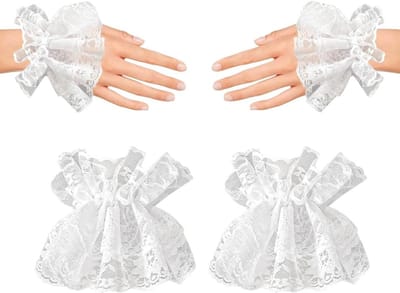 Armwarmers voor Dames met Kanten Manchet en Rimpels, Elastische Mouwen voor Danskostuums en Modeaccessoires (Wit)
