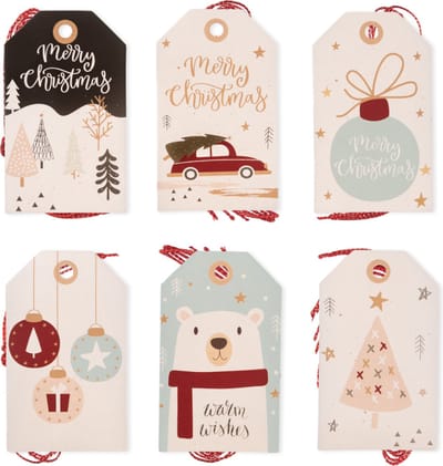 Cadeaulabels Kerst – 24 Naamkaartjes met Rood Touw - Luxe Kerst Labels