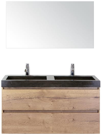 Maxx XL Badmeubelset 120 cm - Natuur Eiken - Wastafel Lucca Dubbel 2 Kraangaten met Spiegel