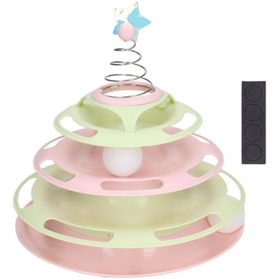 Jouet Platine pour Chat Soulager l'Ennui Interactif Platine 4 Niveaux Jouet pour Chat Balles avec Étoile à Ressort pour beige