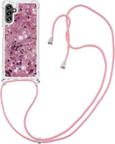 Coverup Hoesje - Geschikt voor Samsung Galaxy A54 Hoesje - Coverup Liquid Glitter Back Cover met Koord - Rose Gold