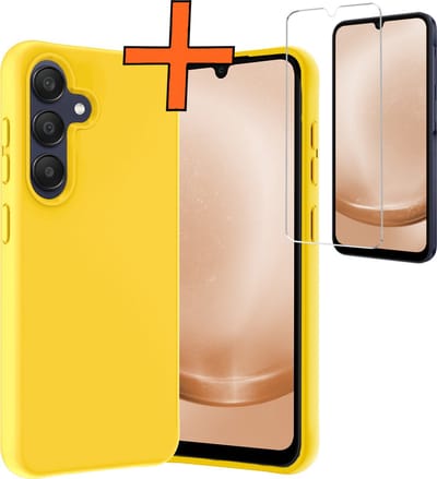Hoes - Met Screenprotector - Geschikt voor Samsung Galaxy A25 - Sterk & Shockproof - Back Cover - Siliconen Case - Telefoon Hoes - Geel
